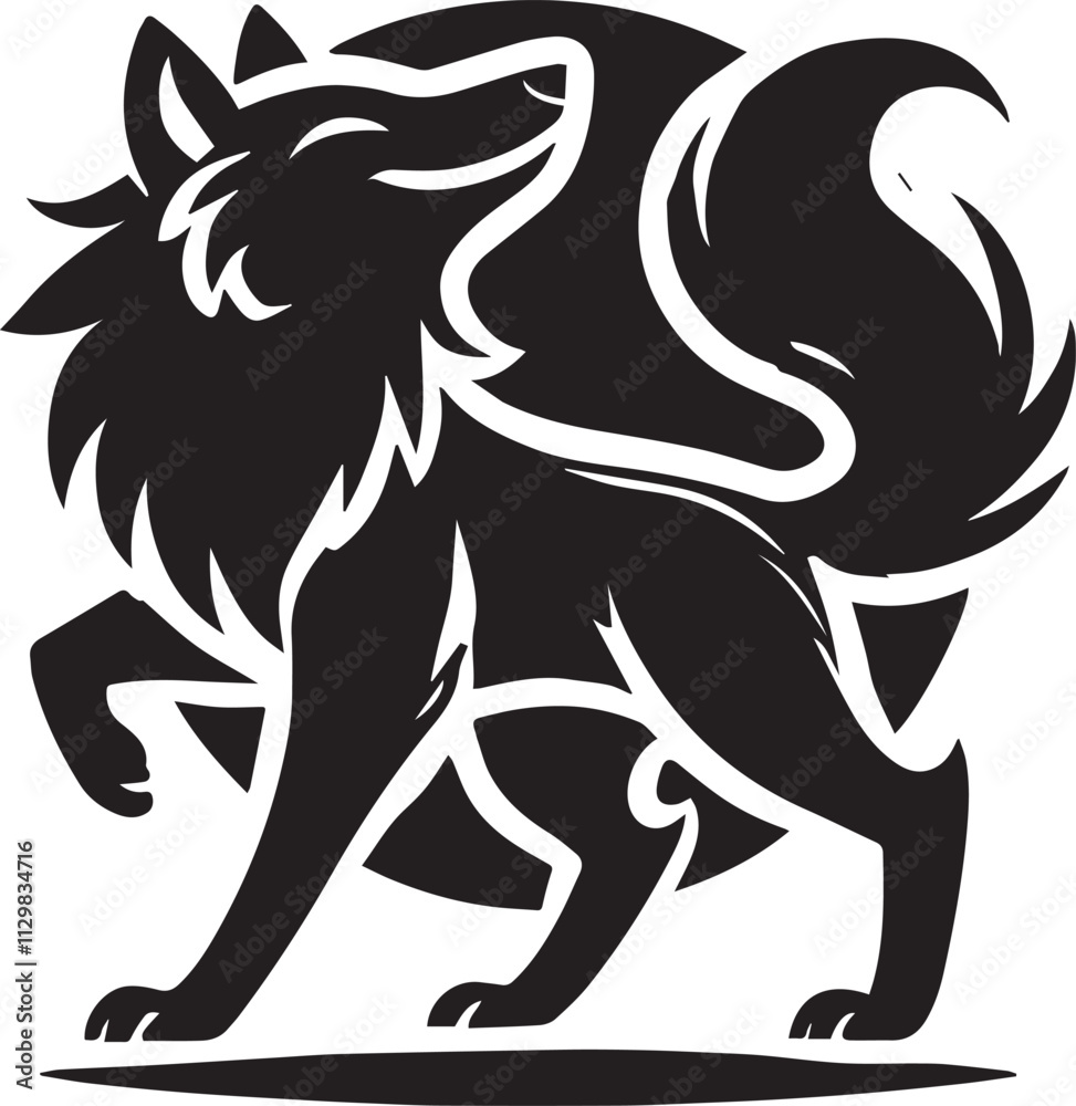 Naklejka premium A playful wolf silhouette with a tilted head black vector