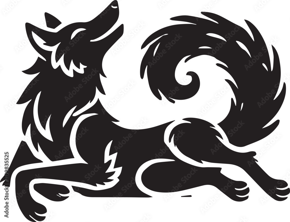 Fototapeta premium A playful wolf silhouette with a tilted head black vector