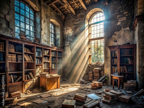 Sinop Fortress's forgotten library: decaying books, haunting urban exploration photography. photo