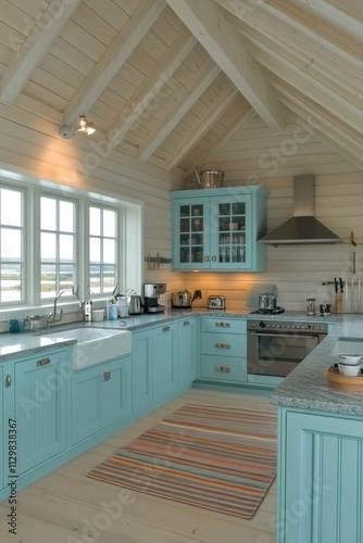 Rustic Coastal Kitchen With Light Blue Cabinets
