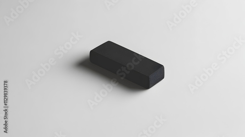 A simple black rectangular object on a light background, possibly an eraser or block.