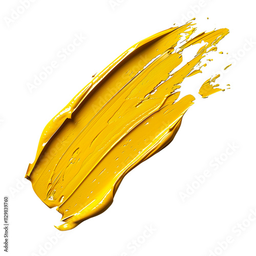 Yellow stroke of paint isolated on transparent background