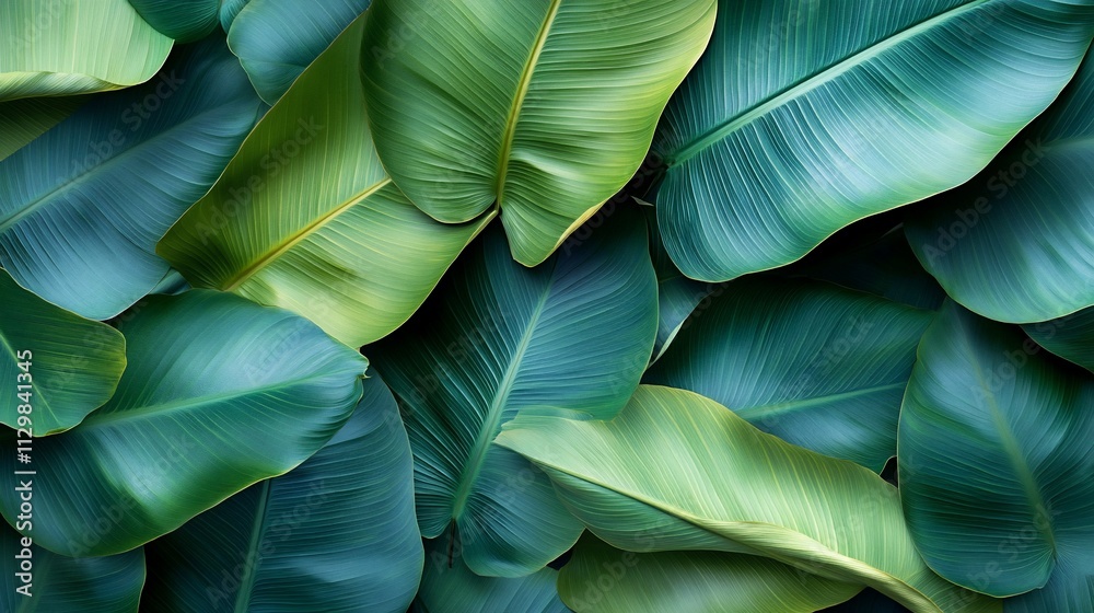 Obraz premium Lush green tropical leaves background texture.