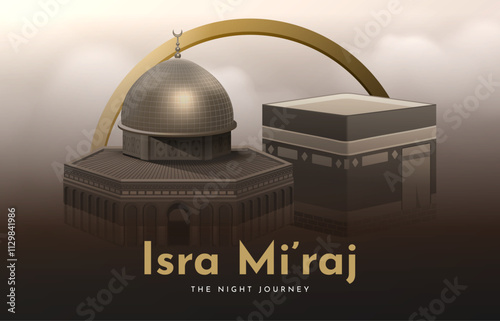 Al-Isra wal Mi'raj Translate: The night journey Prophet Muhammad Vector Illustration For Poster Template and Flyer, Simple Background of Isra Mi'raj Ceremony