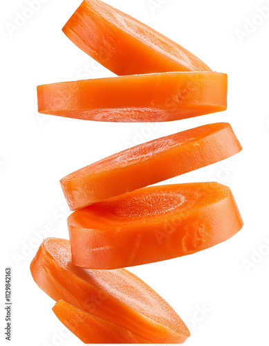 Falling chopped carrot isolated on white background with full depth of field showcasing bright orange tones and natural beauty always.