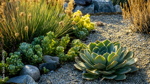 Sustainable Xeriscape Garden: Drought-Tolerant Plants and Stone Accents for Efficient Water Use and Low Maintenance photo