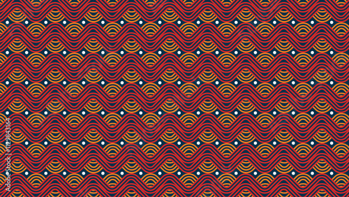 Wave Abstract Pattern with Geometric Line, Yellow and Red Color
