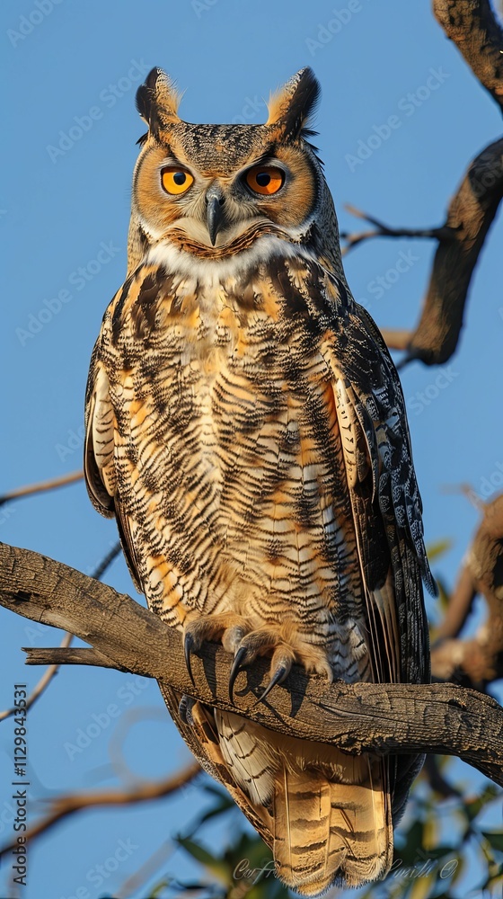 Obraz premium The surrounding trees framed the owl, emphasizing its powerful and watchful presence.