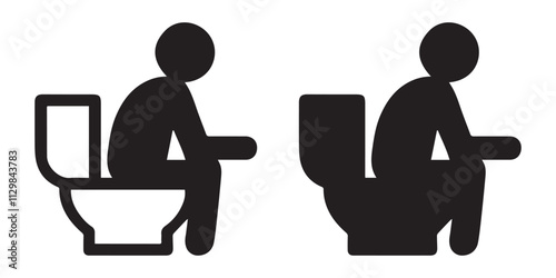 Toilet Icon Collection. Vector Of A Man Is Defecating In The Restroom. Vector Illustration.
