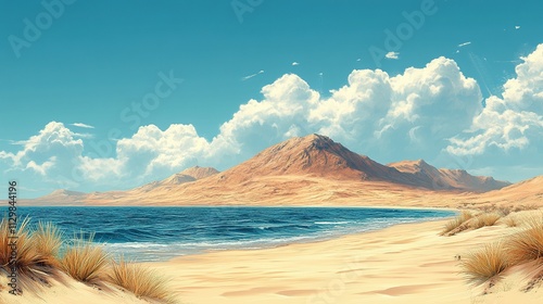 Serene Desert Beachscape Under a Cloudy Sky