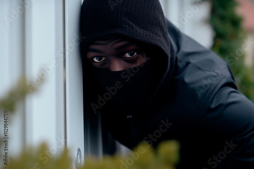 Security breach at a home with a focus on protection and tracking against potential theft. photo