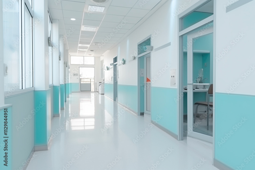 Clear and empty hallway in a medical facility representing the concept of healthcare. Clear and empty hallway in a medical facility representing the concept of healthcare.