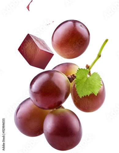 Falling grape cube isolated on white background with full depth of field emphasizing juicy translucency and natural beauty always.