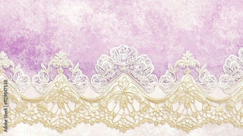 Elegant Gold and White Lace Border on Lavender Textured Background