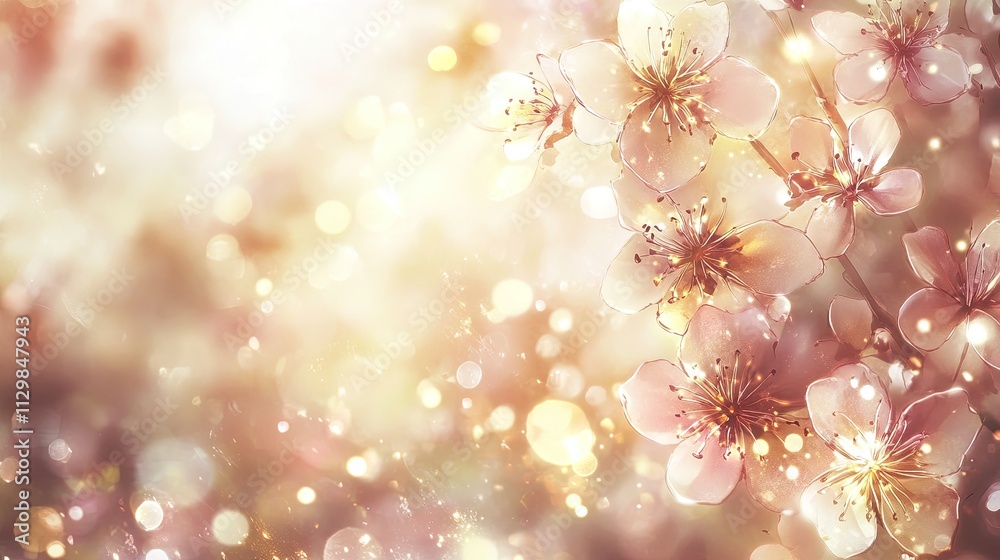 Glowing Peach Blossoms in a Soft, Golden Light Glowing Peach Blossoms in a Soft, Golden Light