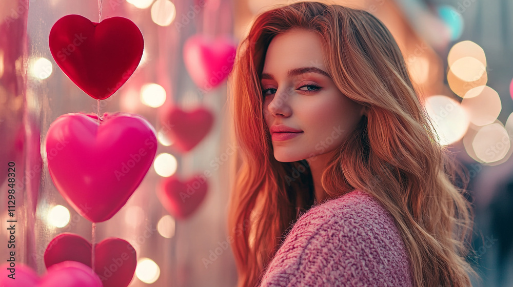 Celebrating love with heart decorations and a cozy atmosphere on Valentine's Day Celebrating love with heart decorations and a cozy atmosphere on Valentine's Day