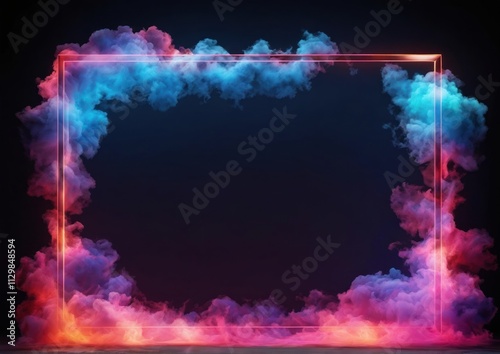 Neon Smoke Frame: Vibrant Clouds with Modern Glow Design. On Dark Backround
For event posters, party invitations, or modern decor.
 Summer and exotic theme or digital banner
