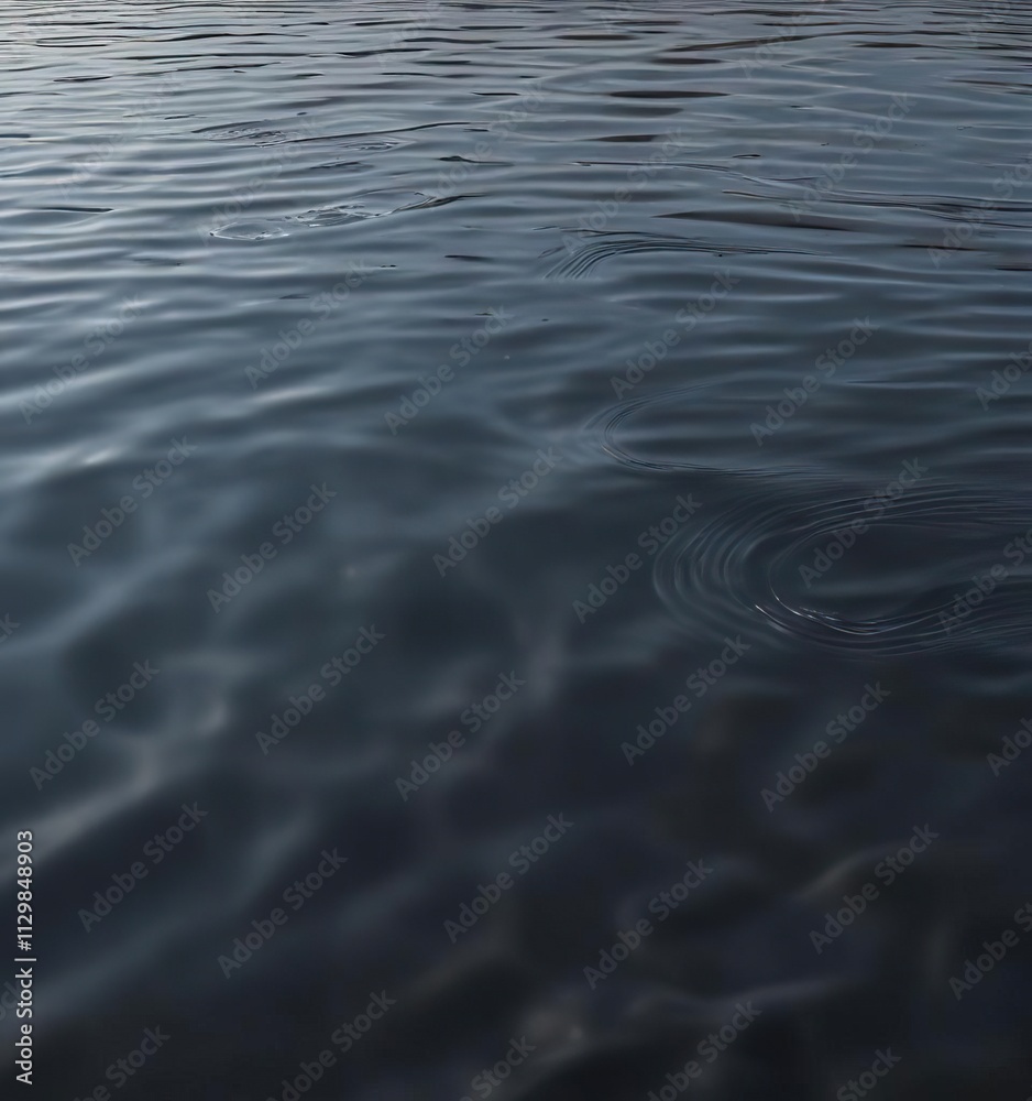 Abstract wave forms reflected on the surface of a tranquil lake with subtle ripples and reflections, balanced colors, gentle curves