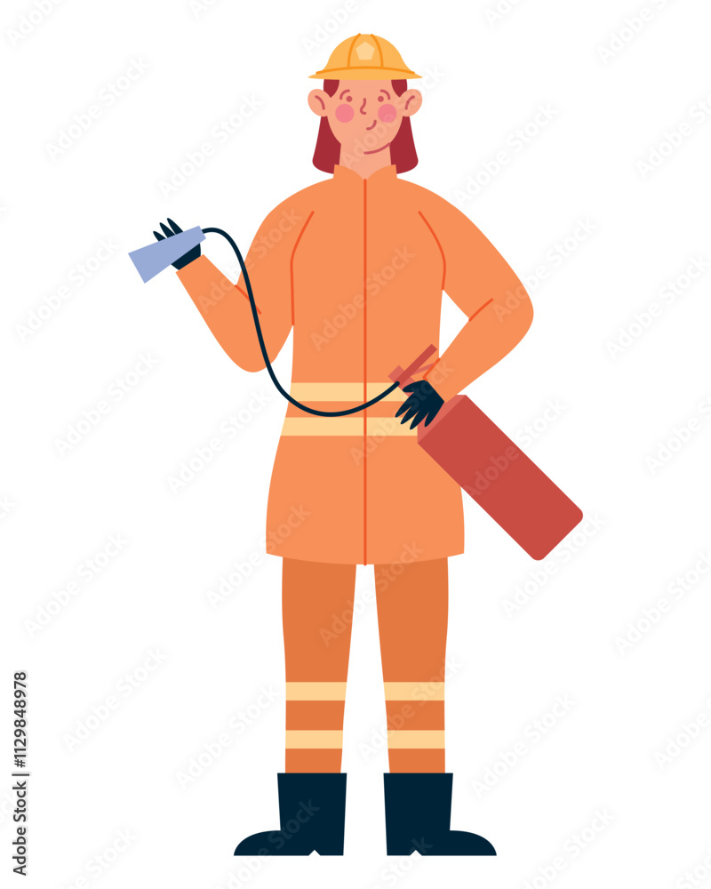 firefighter woman with extinguisher firefighter woman with extinguisher