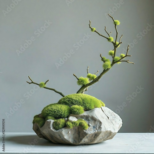 Ai generated the use of preserved green moss and reindeer moss in minimalist and natural decor designs photo