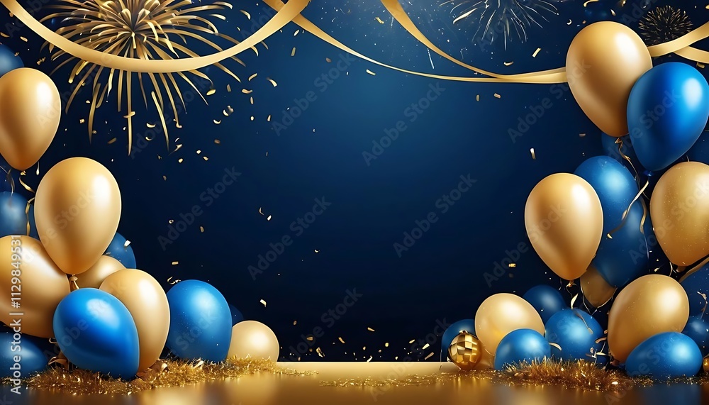 Fototapeta premium Luxury Gold Blue Balloons Celebration