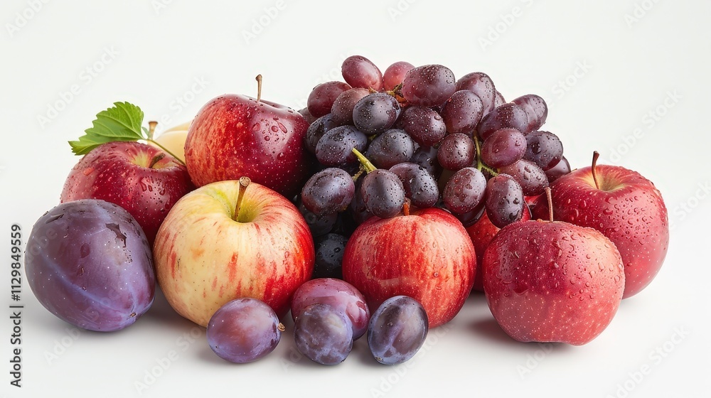 Juicy apples, plums, and grapes create a vibrant autumnal still life, glistening with freshness. Juicy apples, plums, and grapes create a vibrant autumnal still life, glistening with freshness.