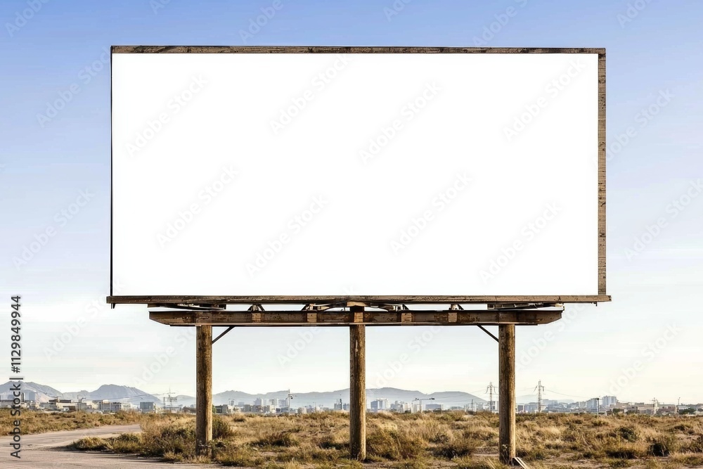 Obraz premium Billboard displaying blank canvas urban landscape advertising medium arid environment wide-angle perspective potential concepts