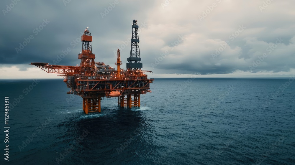 Oil petroleum idea. An offshore oil rig surrounded by dramatic clouds and vast open ocean. Oil petroleum idea. An offshore oil rig surrounded by dramatic clouds and vast open ocean.