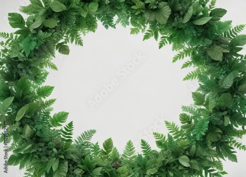 Emerald green foliage circle, vibrant leaves isolated on white , spring, flora