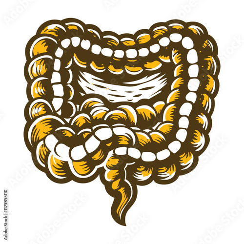 Vintage style illustration of large intestine