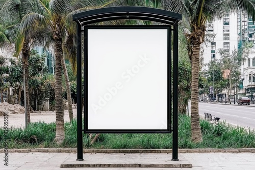 Urban blank billboard installation city park advertising space lush greenery ground level visual communication strategy photo