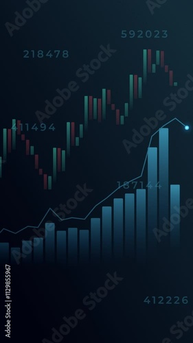 4K of uptrend stock market animation, stock market investment with blue color background portrait