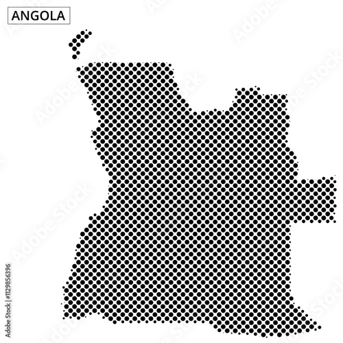 Country outline of Angola represented with dot patterns and grid lines