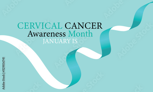 January is Cervical Cancer Awareness Month Vector Illustration. banner with teal and white ribbon awareness and text.