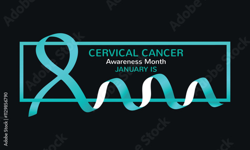 January is Cervical Cancer Awareness Month Vector Illustration. banner with teal and white ribbon awareness and text.