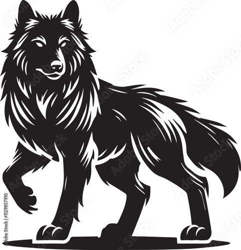 A protective wolf silhouette with guarded stance black vector