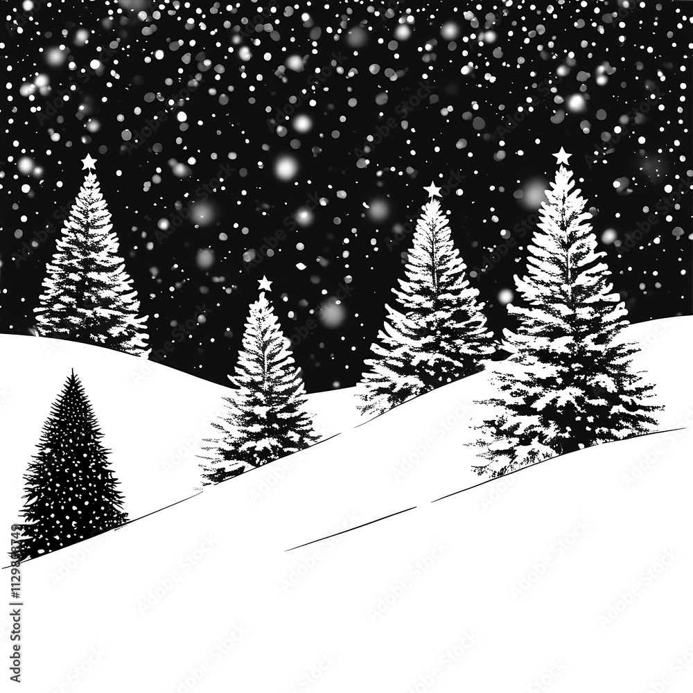 Obraz premium christmas tree with snow on black background