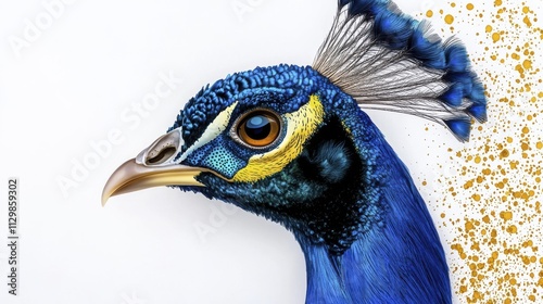 Majestic Peacock Profile, Blue Feathers, Gold | Bold Colors photo