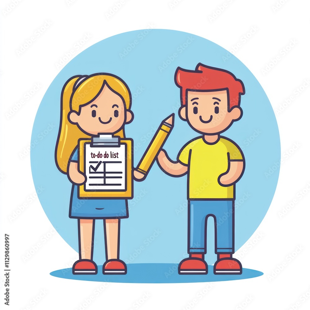 Cheerful Illustration of Kids Completing a To-Do List Together Cheerful Illustration of Kids Completing a To-Do List Together