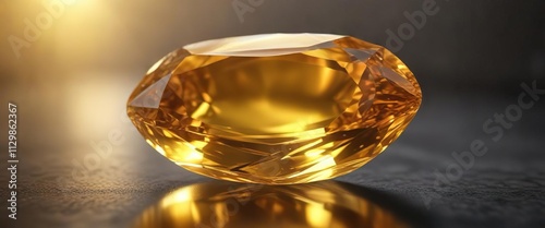 Warm sunlight catches a golden yellow topaz gemstone, revealing its rich color and sparkling facets , glowing gemstone, faceted gemstone, vibrant hue photo