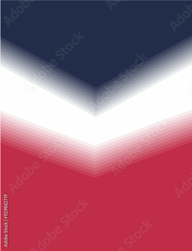 A red, white and blue chevron patterned background with a white stripe