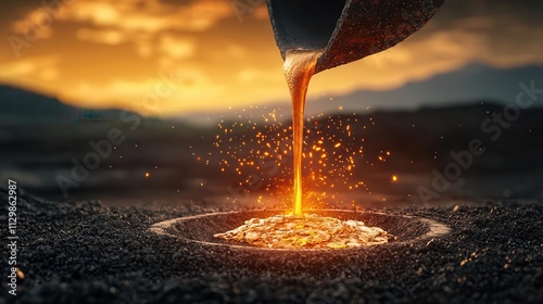 Highresolution image of molten metal being poured into a mold, industrial process, showcasing strength and versatility photo