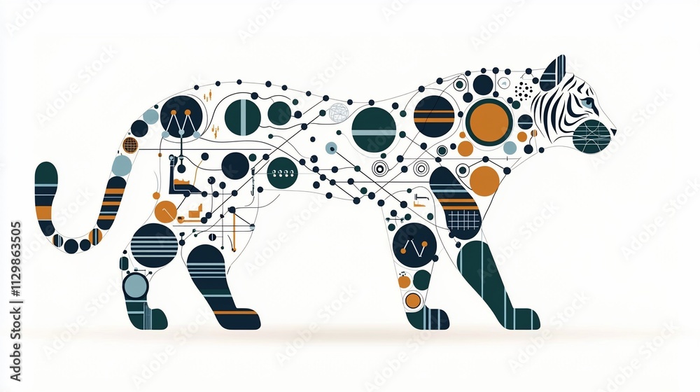 Abstract cheetah silhouette formed with data charts and graphs. Abstract cheetah silhouette formed with data charts and graphs.