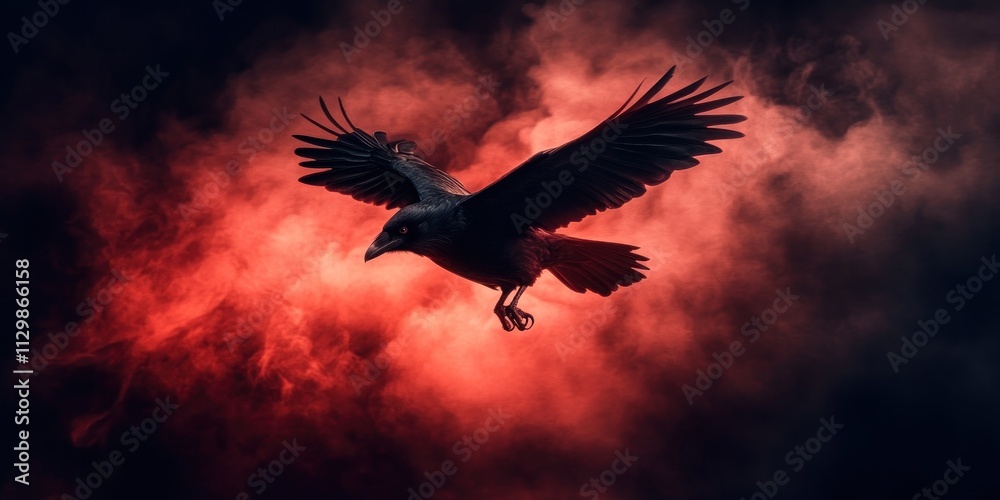 Obraz premium Raven in Red Smoke