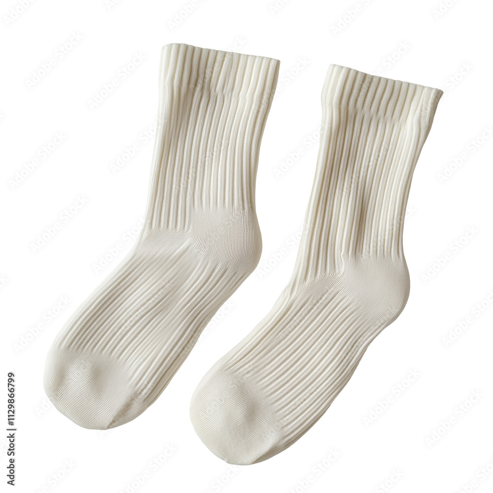 Stylish white ribbed socks on transparency background for fashion enthusiasts in minimalist setting Stylish white ribbed socks on transparency background for fashion enthusiasts in minimalist setting