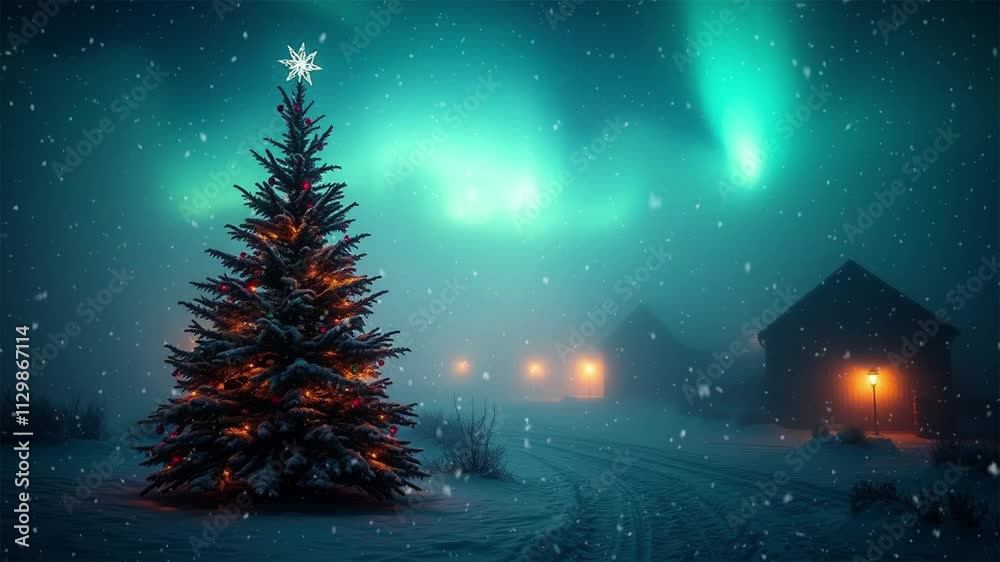 Christmas Tree,, Winter Wonderland, Snow, Landscape Scenery, Village, Nature Ambience, Outdoor - Snowfall, Snow Falling, Loop Video 4K Background Animation Christmas Tree,, Winter Wonderland, Snow, Landscape Scenery, Village, Nature Ambience, Outdoor - Snowfall, Snow Falling, Loop Video 4K Background Animation