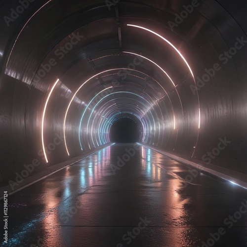 A long, winding tunnel lined with an iridescent, shimmering coating that reflects and amplifies a soft, pulsing glow at the far end, radiant, glimmer, tunnel