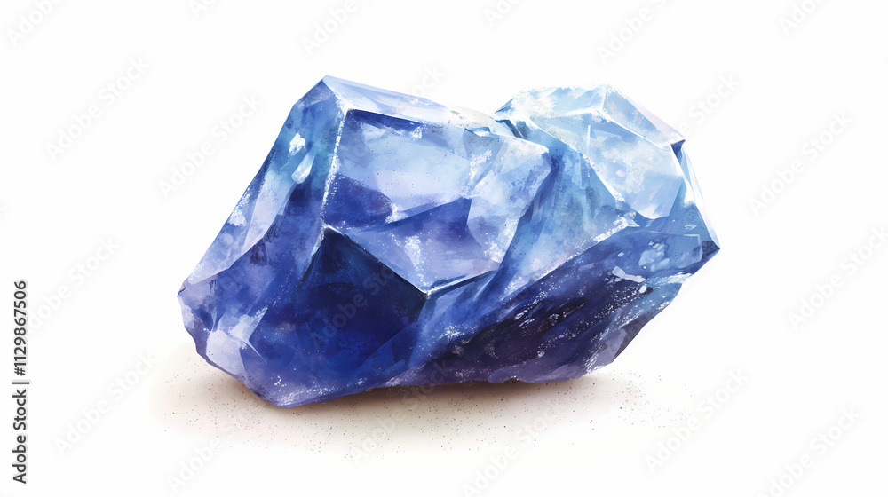 Raw sapphire stone, white background. Sapphire. Illustration Raw sapphire stone, white background. Sapphire. Illustration