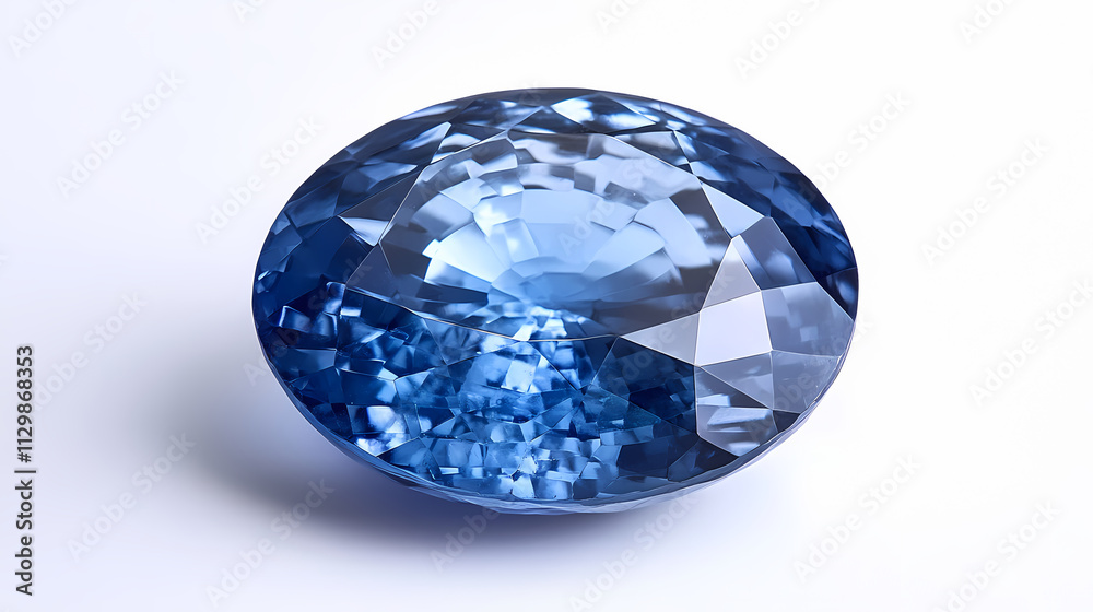 Shiny blue sapphire gemstone on white background, sapphire, blue, gemstone, shiny, luxurious, precious, jewel, crystal. Sapphire. Illustration