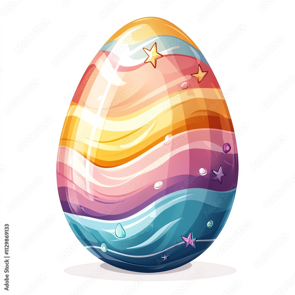 A colorful, stylized egg featuring vibrant waves and stars, perfect for decorations or Easter themes. A colorful, stylized egg featuring vibrant waves and stars, perfect for decorations or Easter themes.